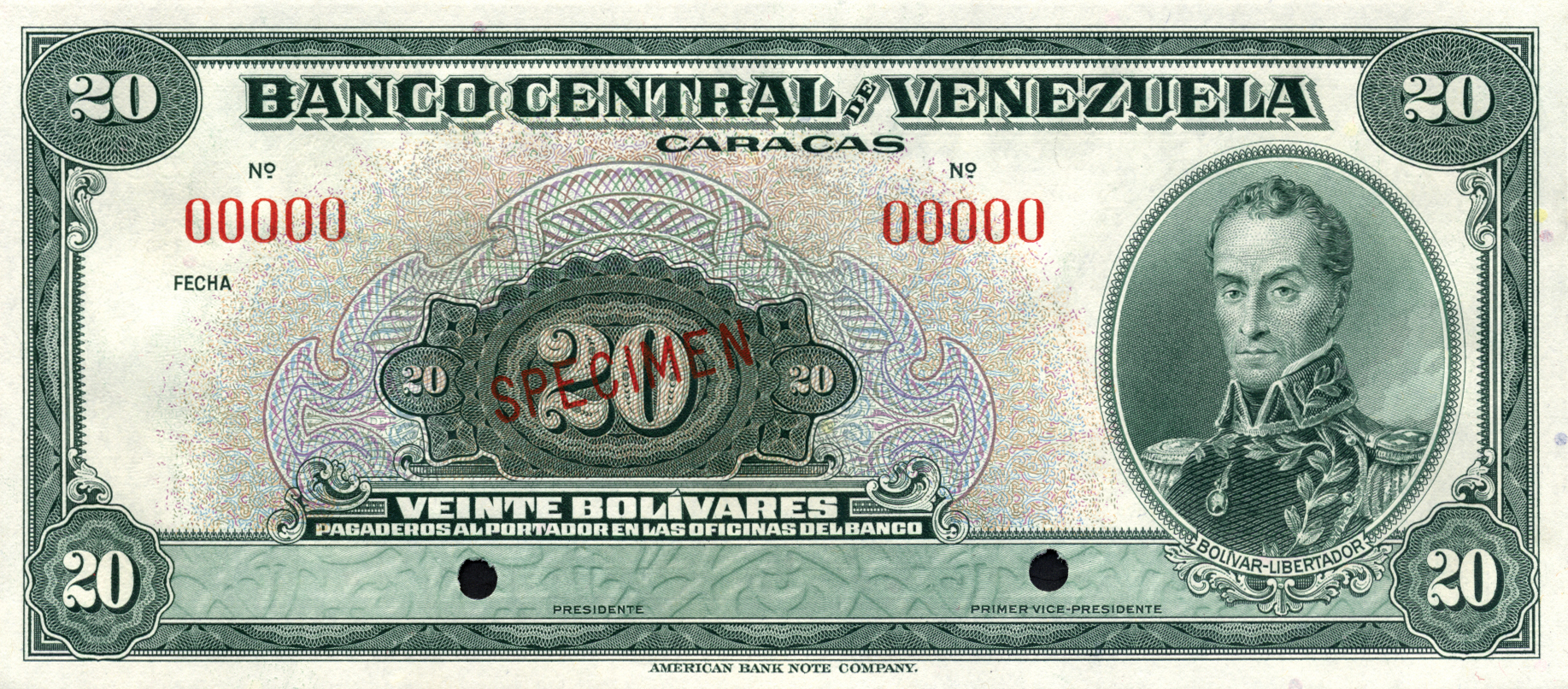  Diagonal red SPECIMEN ovpt front; no date; no sig ; all-zero s/n 