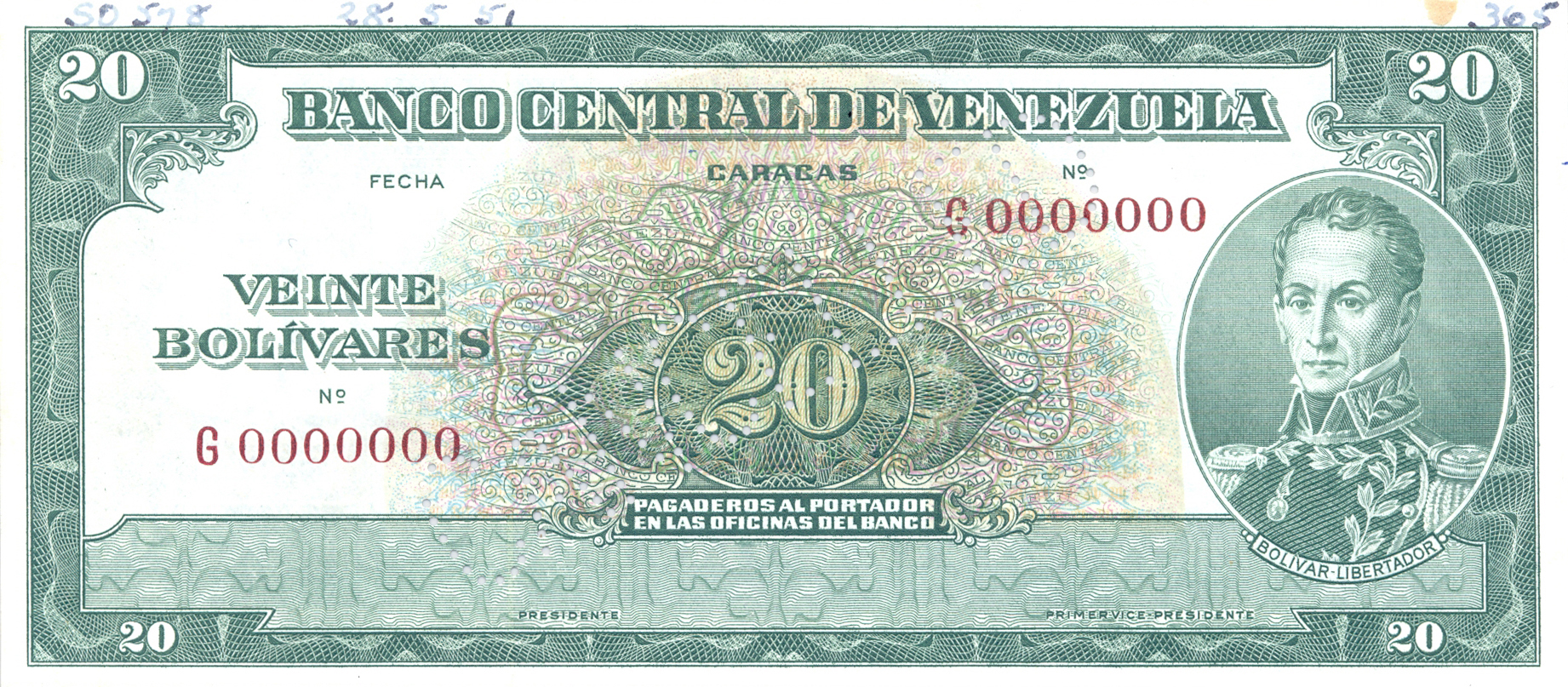  Diagonal CANCELLED perf; no date; no sig ; all-zero s/n 