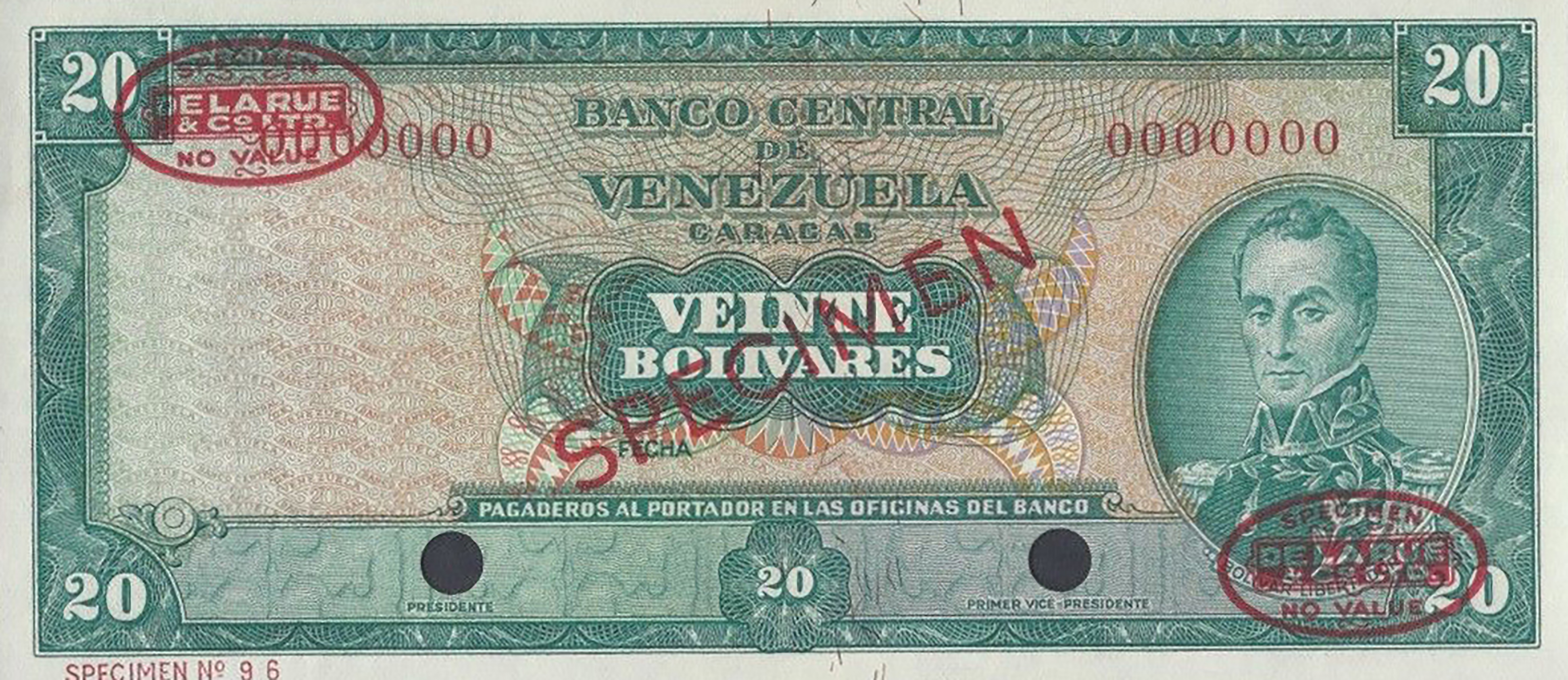  Diagonal red SPECIMEN and DLR oval ovpts; horizontal red SPECIMEN No # ovpt lower left; no date; no sig ; all-zero s/n 