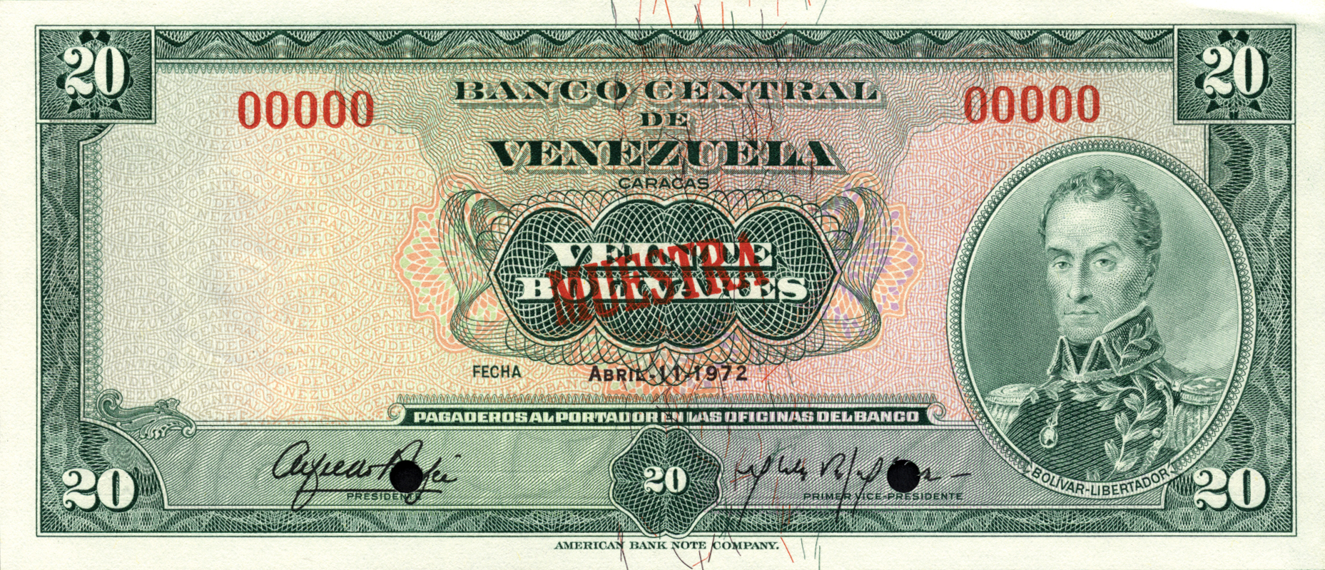  Diagonal red MUESTRA ovpt front/back; all-zero s/n 