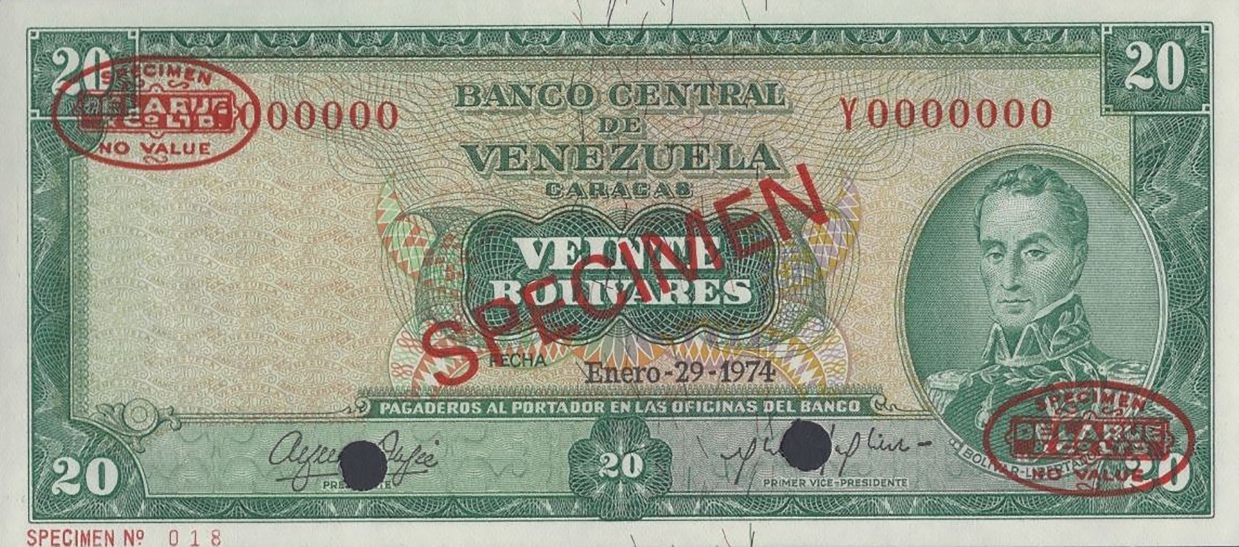  Diagonal red SPECIMEN and DLR oval ovpts; horizontal red SPECIMEN No # ovpt lower left; all-zero s/n 