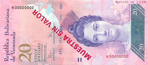  Diagonal red MUESTRA SIN VALOR ovpt front/back; horizontal red MUESTRA Nr # ovpt upper right front; all-zero s/n 