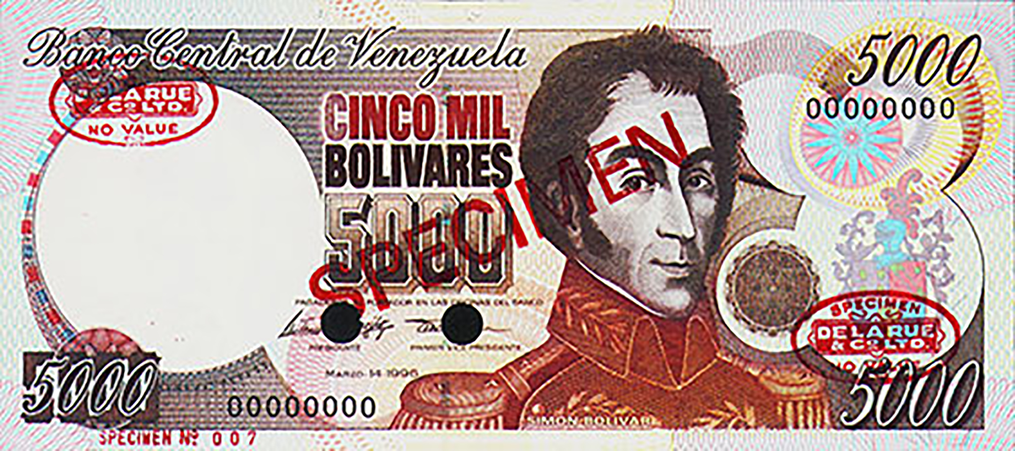  Diagonal red SPECIMEN and DLR oval ovpts; horizontal red SPECIMEN No # ovpt lower left; all-zero s/n 