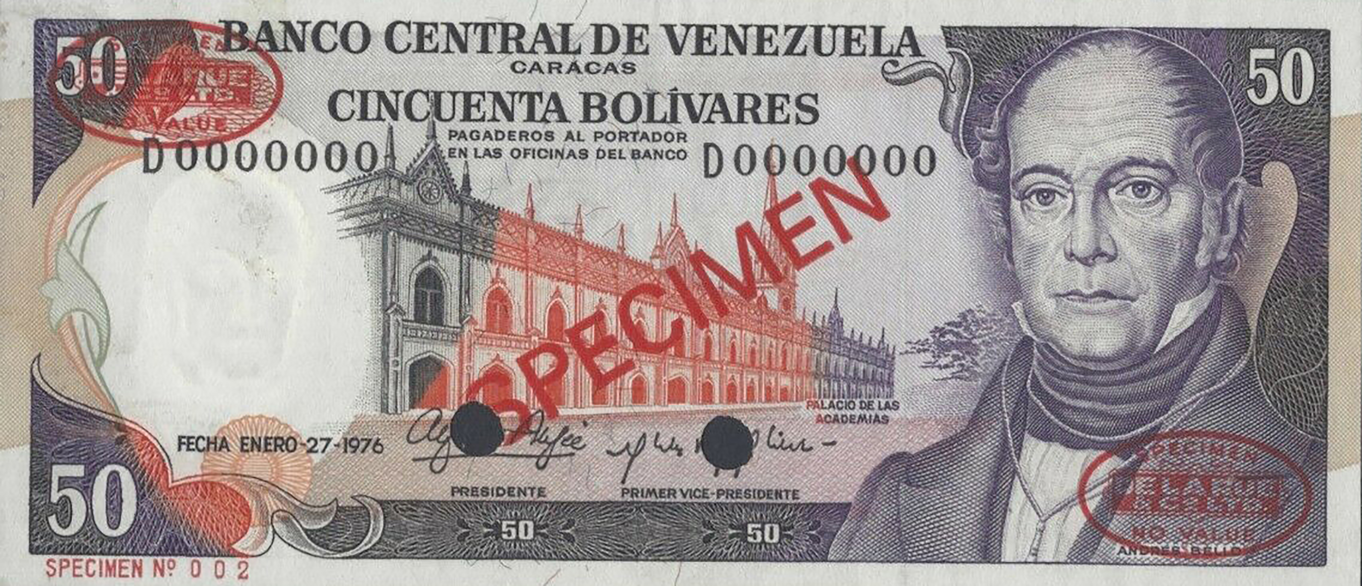  Diagonal red SPECIMEN and DLR oval ovpts; horizontal red SPECIMEN No # ovpt lower left; all-zero s/n 