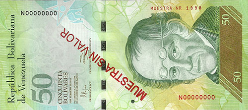  Diagonal red MUESTRA SIN VALOR ovpt front/back; horizontal red MUESTRA Nr # ovpt upper right front; all-zero s/n 