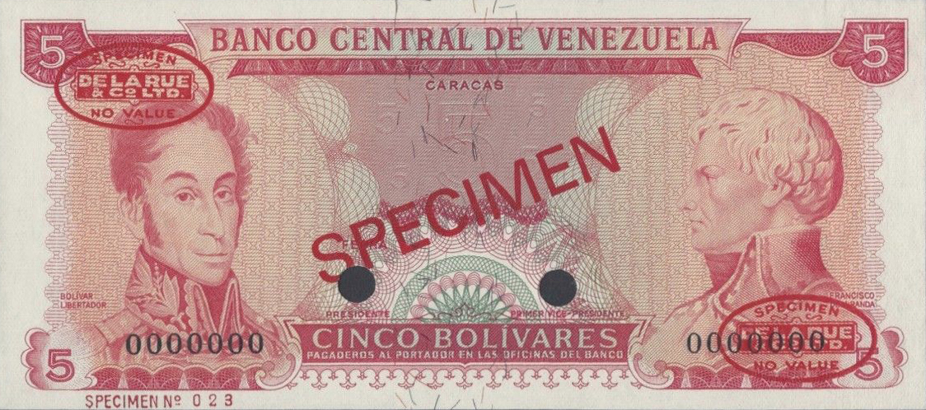  Diagonal red SPECIMEN and DLR oval ovpts; horizontal red SPECIMEN No # ovpt lower left; no date; no sig ; all-zero s/n 