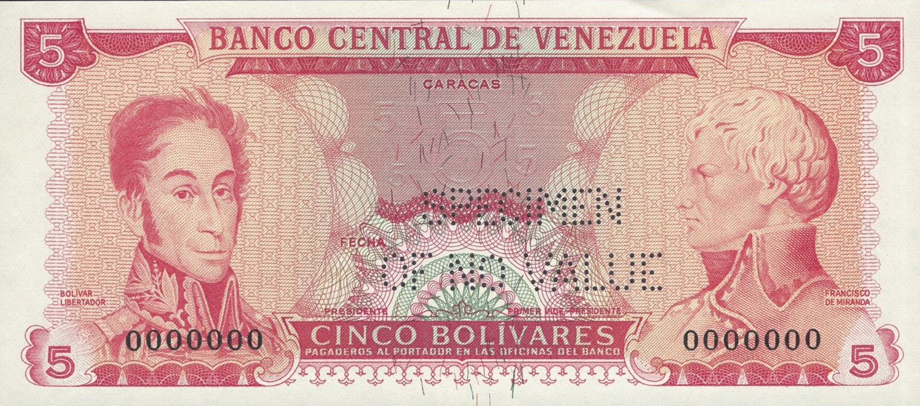  Horizontal SPECIMEN / OF NO VALUE perf; no date; no sig ; all-zero s/n 