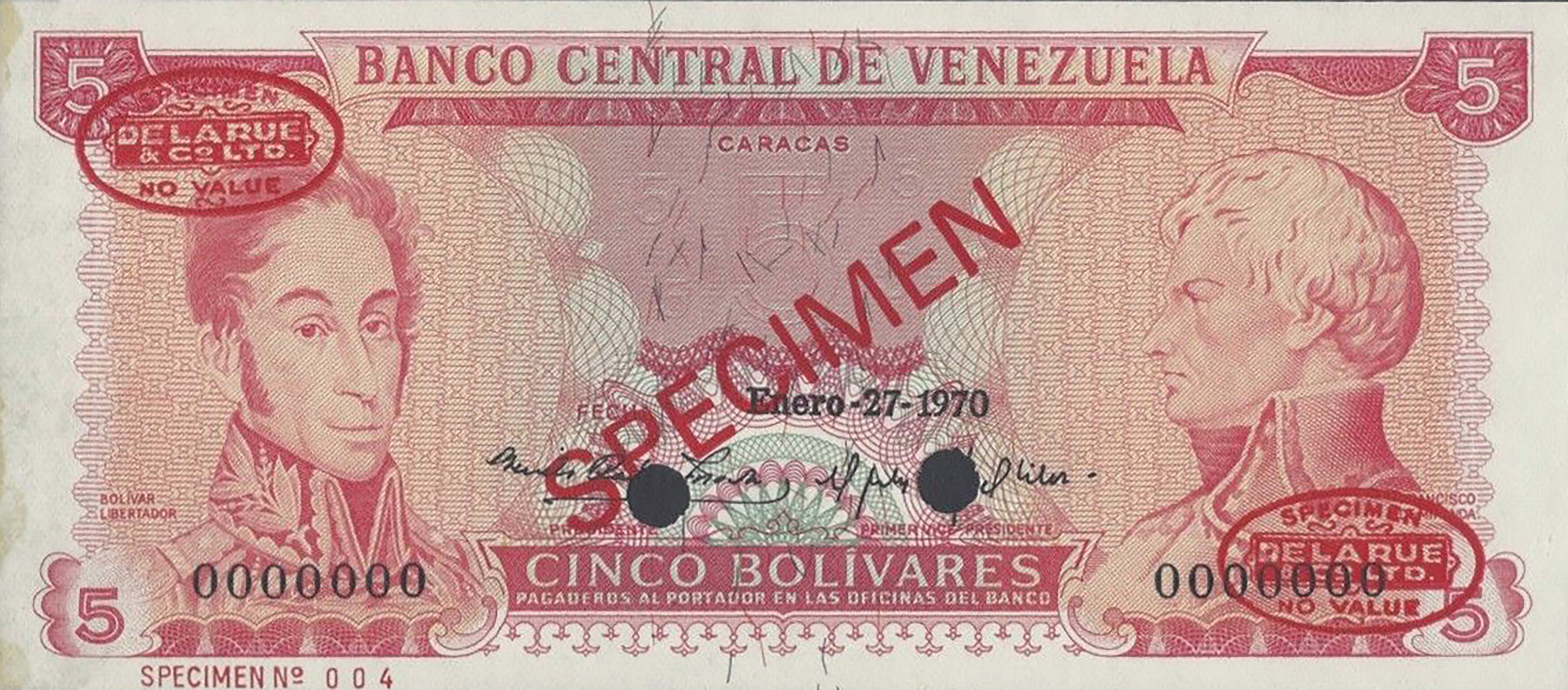  Diagonal red SPECIMEN and DLR oval ovpts; horizontal red SPECIMEN No # ovpt lower left; all-zero s/n 