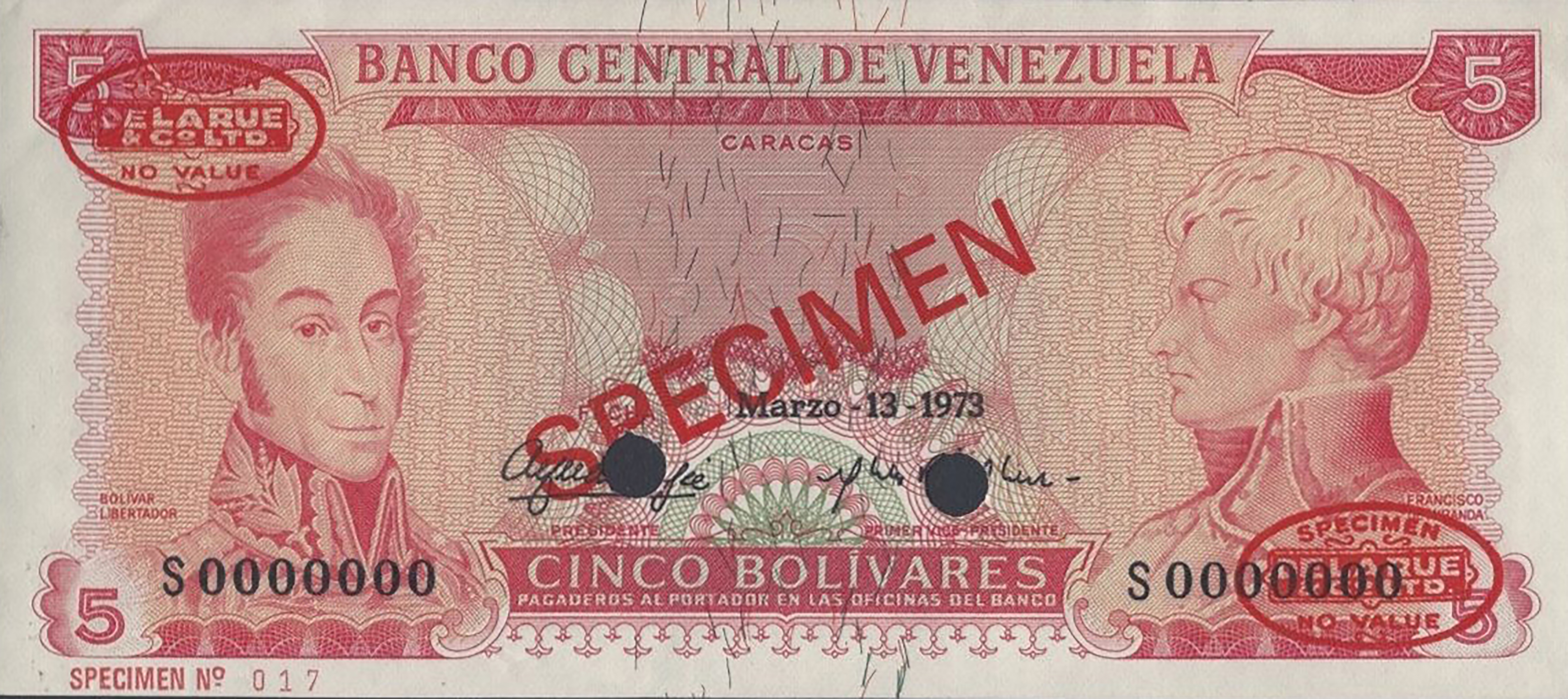  Diagonal red SPECIMEN and DLR oval ovpts; horizontal red SPECIMEN No # ovpt lower left; all-zero s/n 