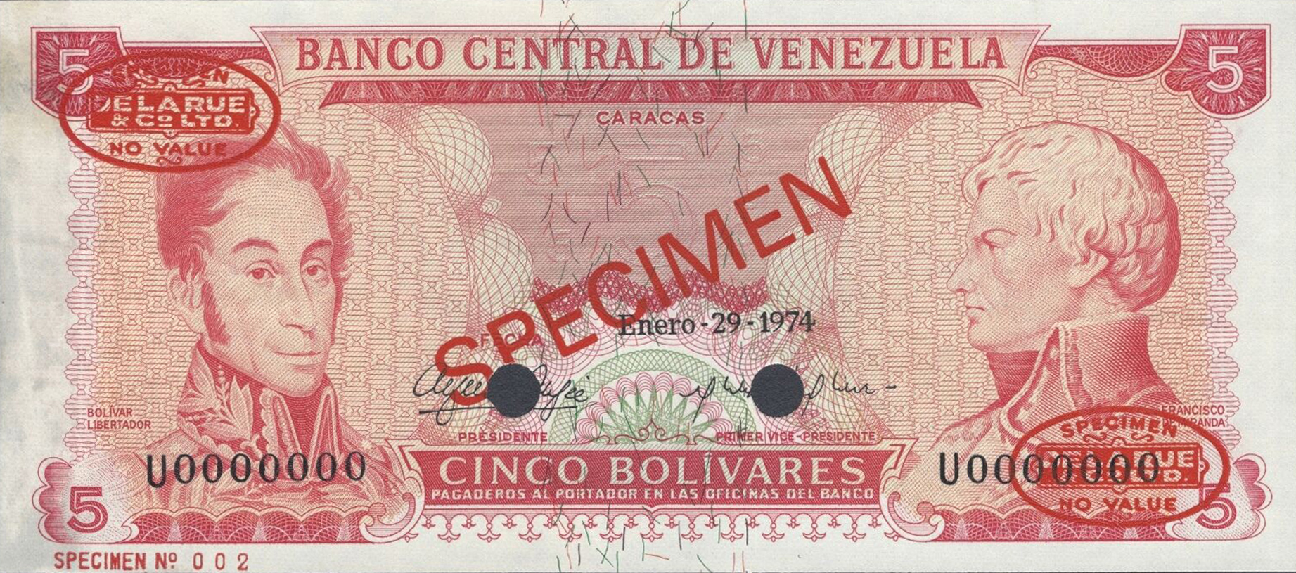  Diagonal red SPECIMEN and DLR oval ovpts; horizontal red SPECIMEN No # ovpt lower left; all-zero s/n 