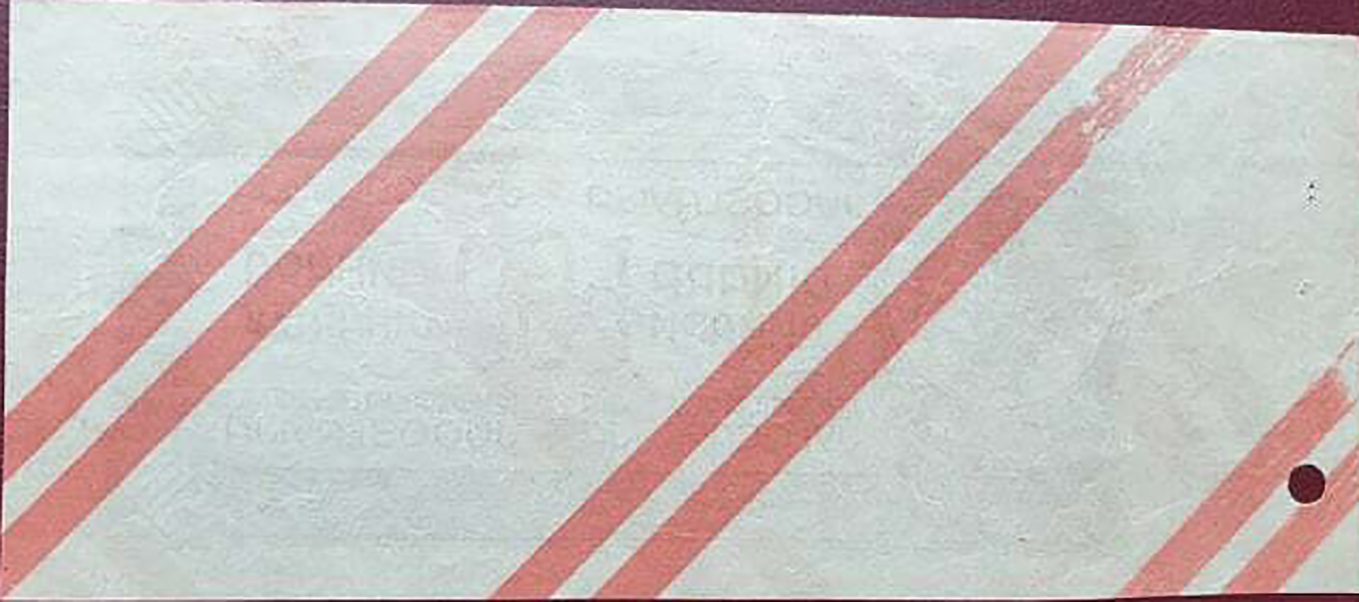  Uniface back proof; vertical red line ovpts front/back 