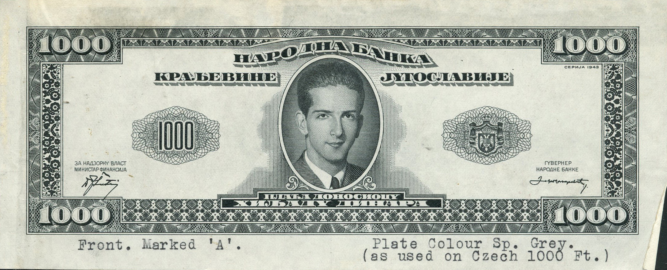  Monochrome (gray, front; blue, back); no ovpt; no perf; no s/n; annotations 