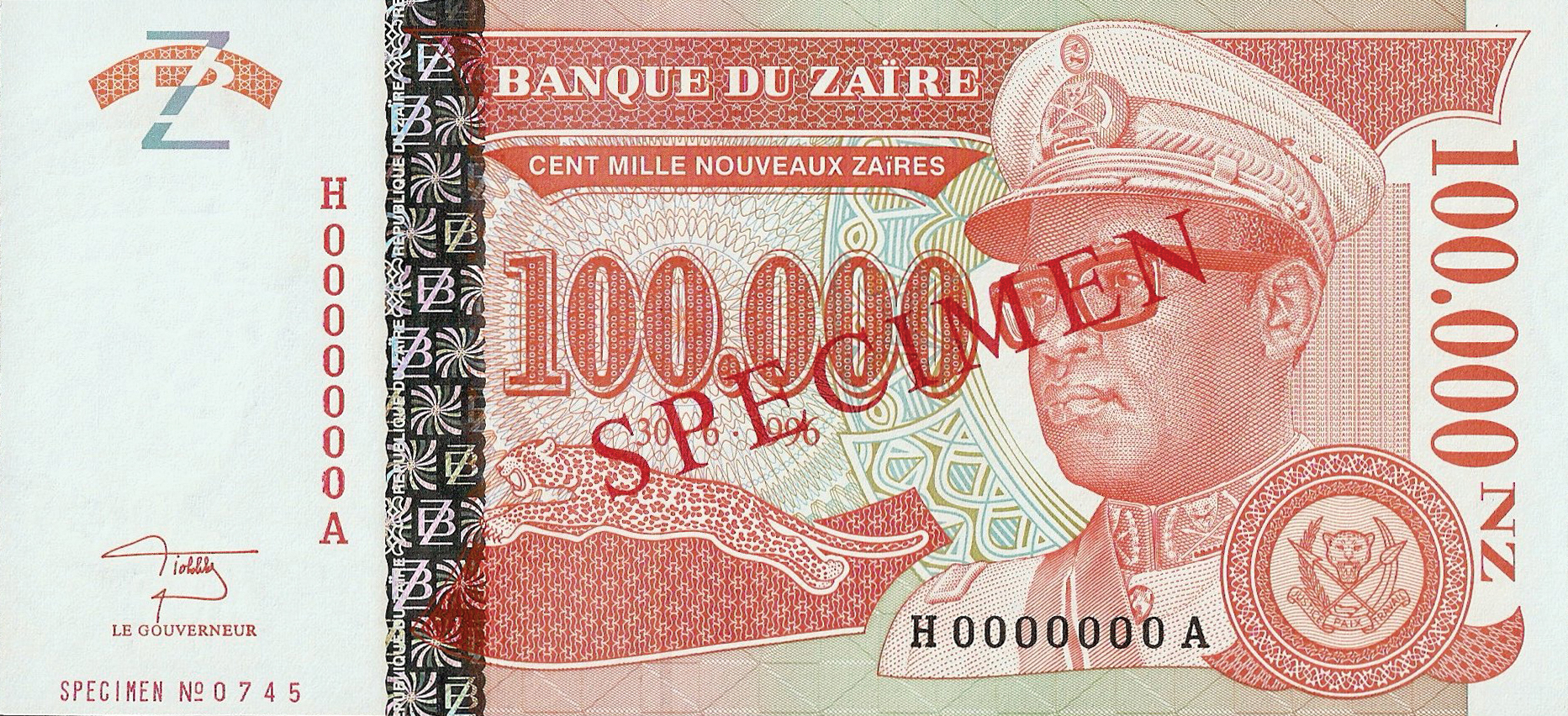  Diagonal red SPECIMEN ovpt front/back; horizontal red SPECIMEN NO # ovpt at lower left; all-zero s/n 