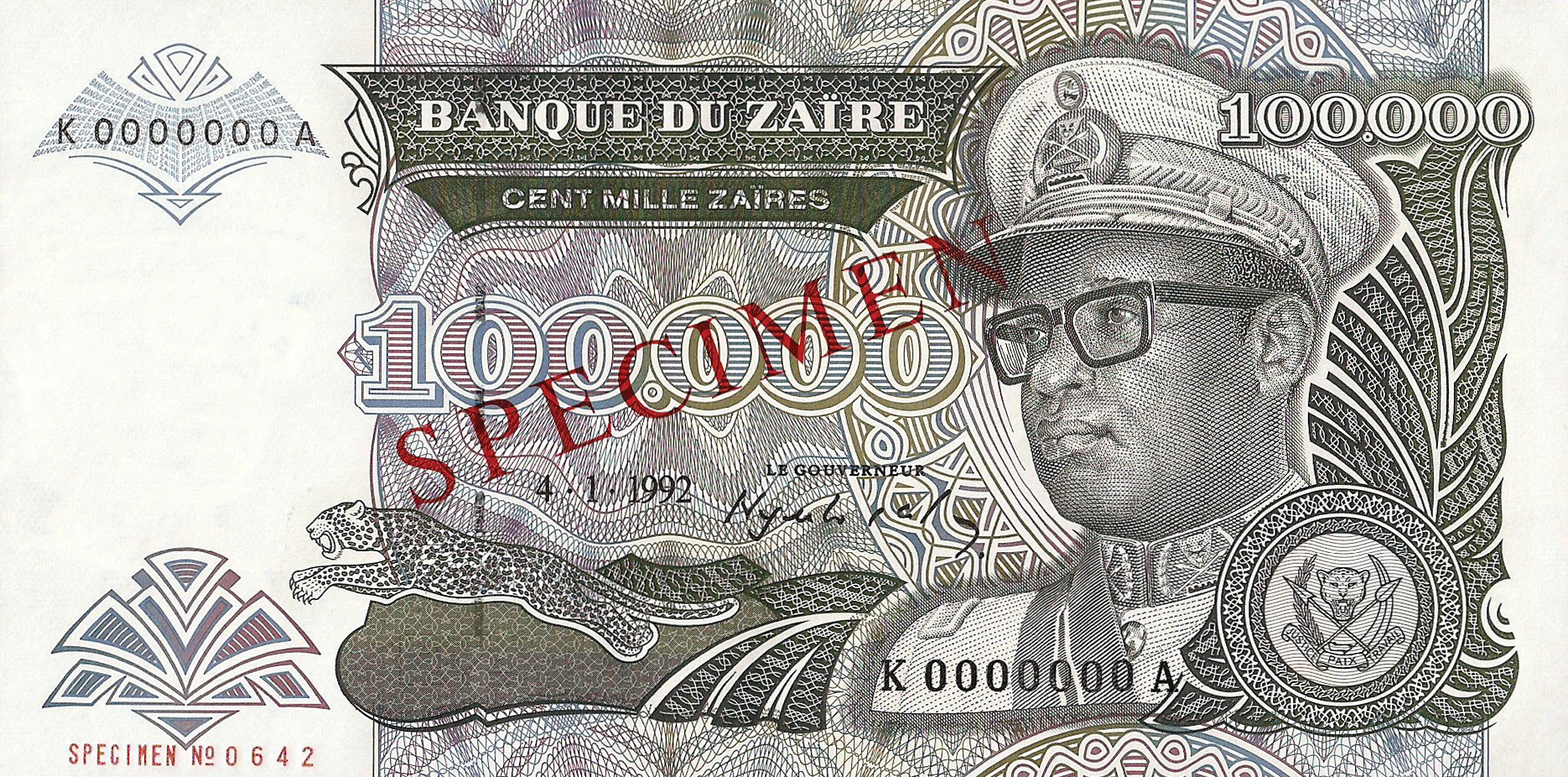  Diagonal red SPECIMEN ovpt front/back; horizontal red SPECIMEN NO # ovpt at lower left; all-zero s/n 