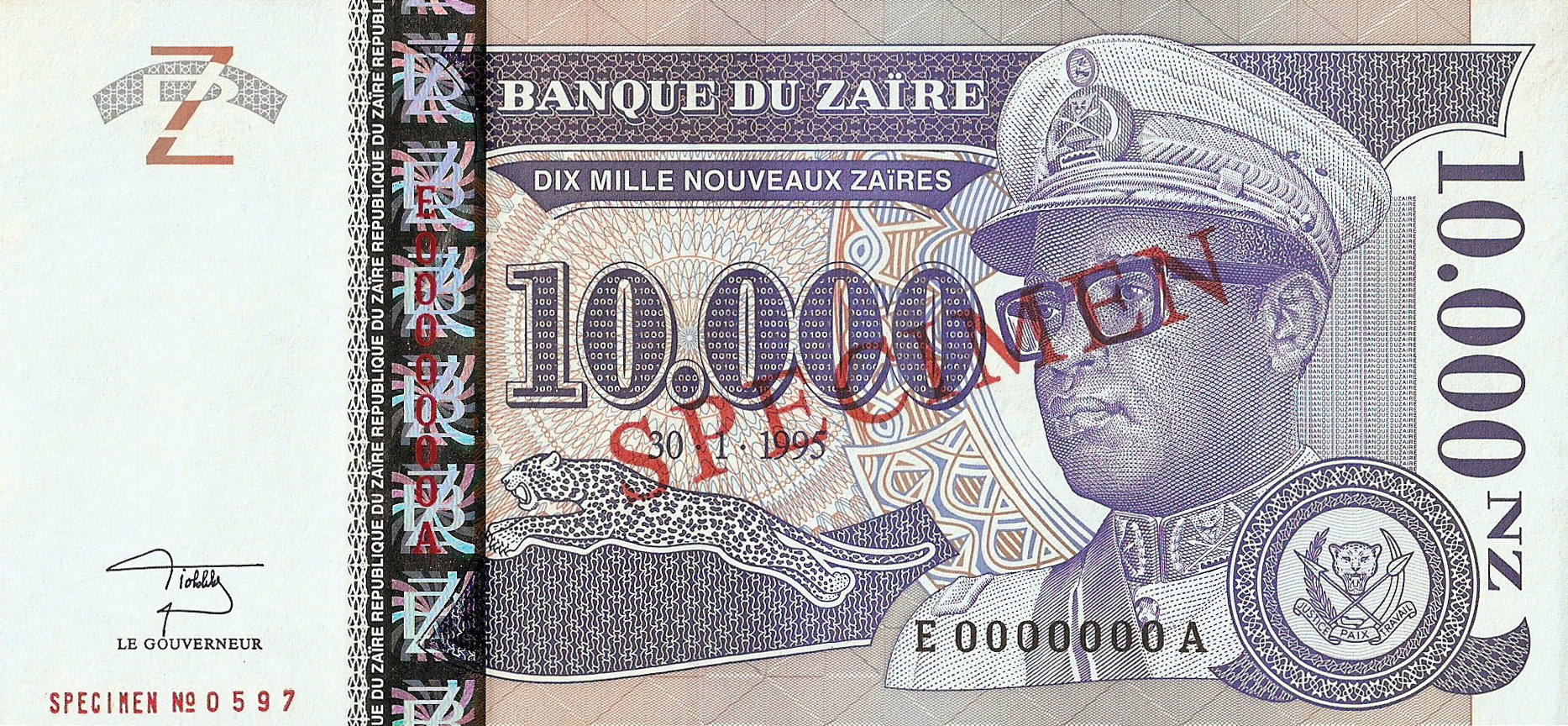  Diagonal red SPECIMEN ovpt front/back; horizontal red SPECIMEN NO # ovpt at lower left; all-zero s/n 