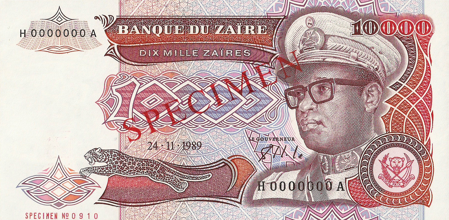  Diagonal red SPECIMEN ovpt front/back; horizontal red SPECIMEN NO # ovpt at lower left; all-zero s/n 