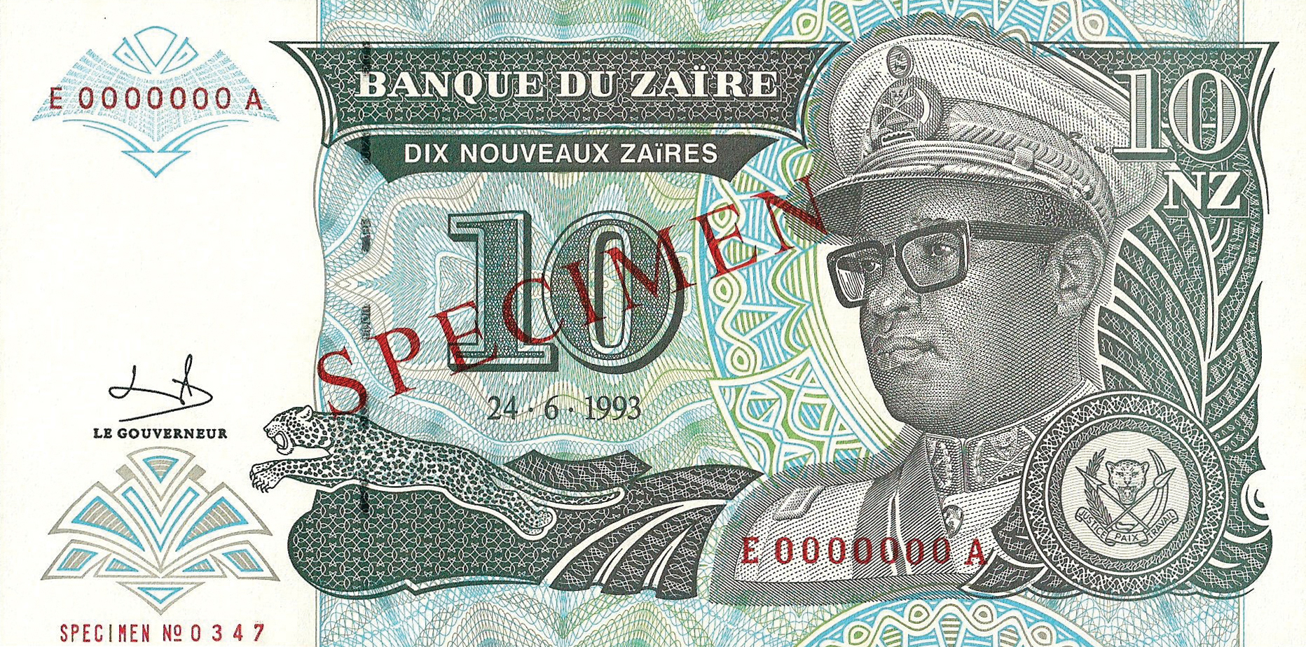  Diagonal red SPECIMEN ovpt front/back; horizontal red SPECIMEN NO # ovpt at lower left; all-zero s/n 