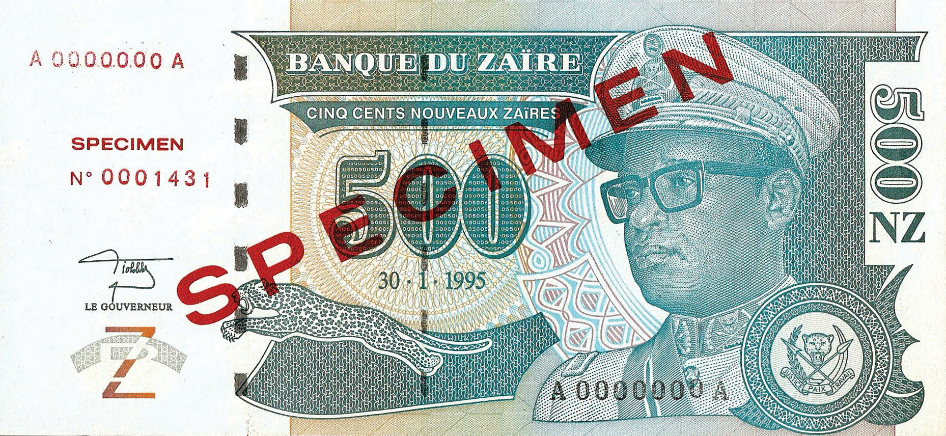  Diagonal red SPECIMEN ovpt front/back; horizontal red SPECIMEN NO # ovpt at center left; all-zero s/n 