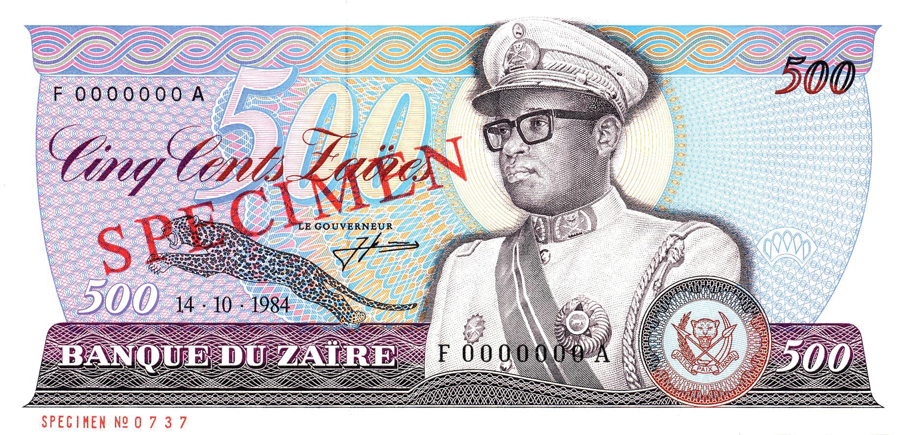  Diagonal red SPECIMEN ovpt front/back; horizontal red SPECIMEN NO # ovpt at lower left; all-zero s/n 