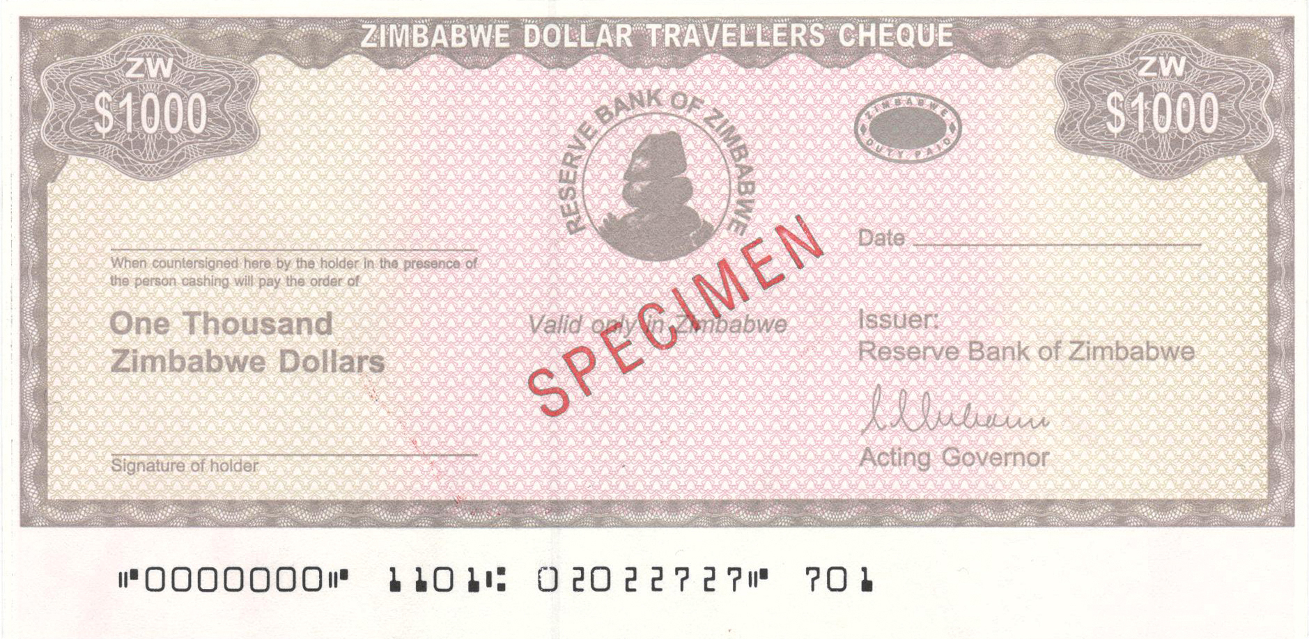  Diagonal red SPECIMEN ovpt front; no date 