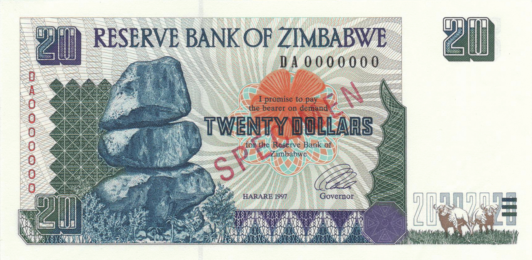  Diagonal red SPECIMEN ovpt front; all-zero s/n 