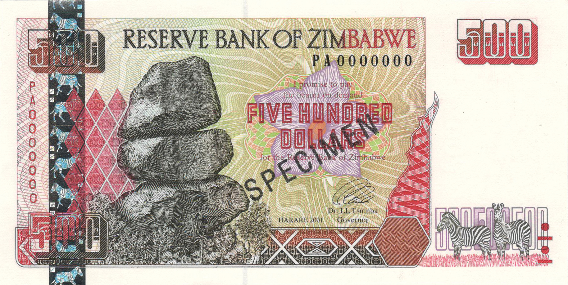  Diagonal black SPECIMEN ovpt front; all-zero s/n 