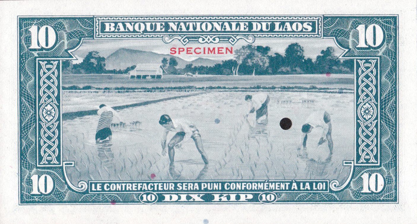  Diagonal red ແບບຢາງ ovpt front; horizontal red SPECIMEN ovpt back; with/without horizontal red # ovpt front/back; all-zero s/n 