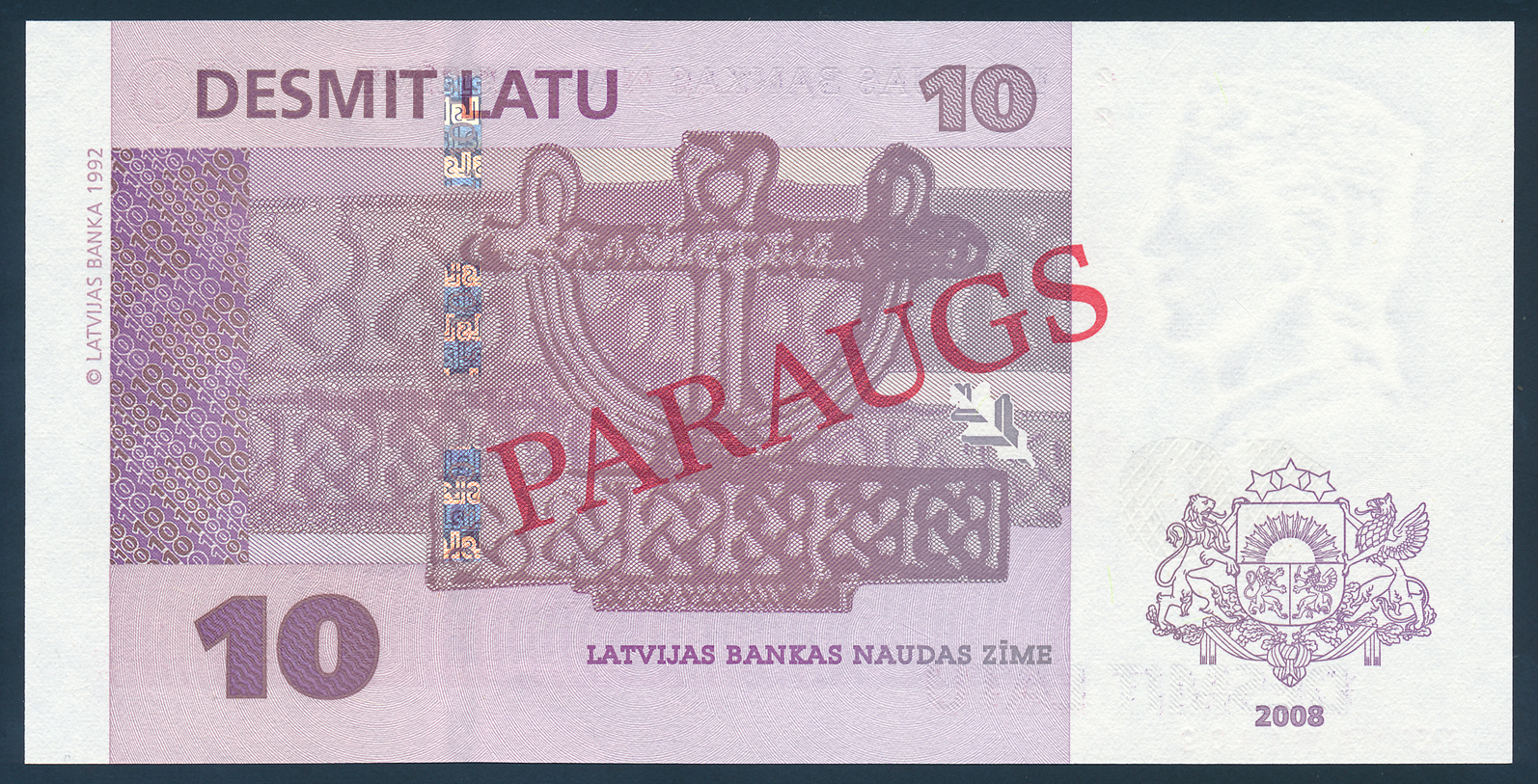  Diagonal red PARAUGS ovpt front/back; horizontal red SPECIMEN NO # ovpt lower left; all-zero s/n 