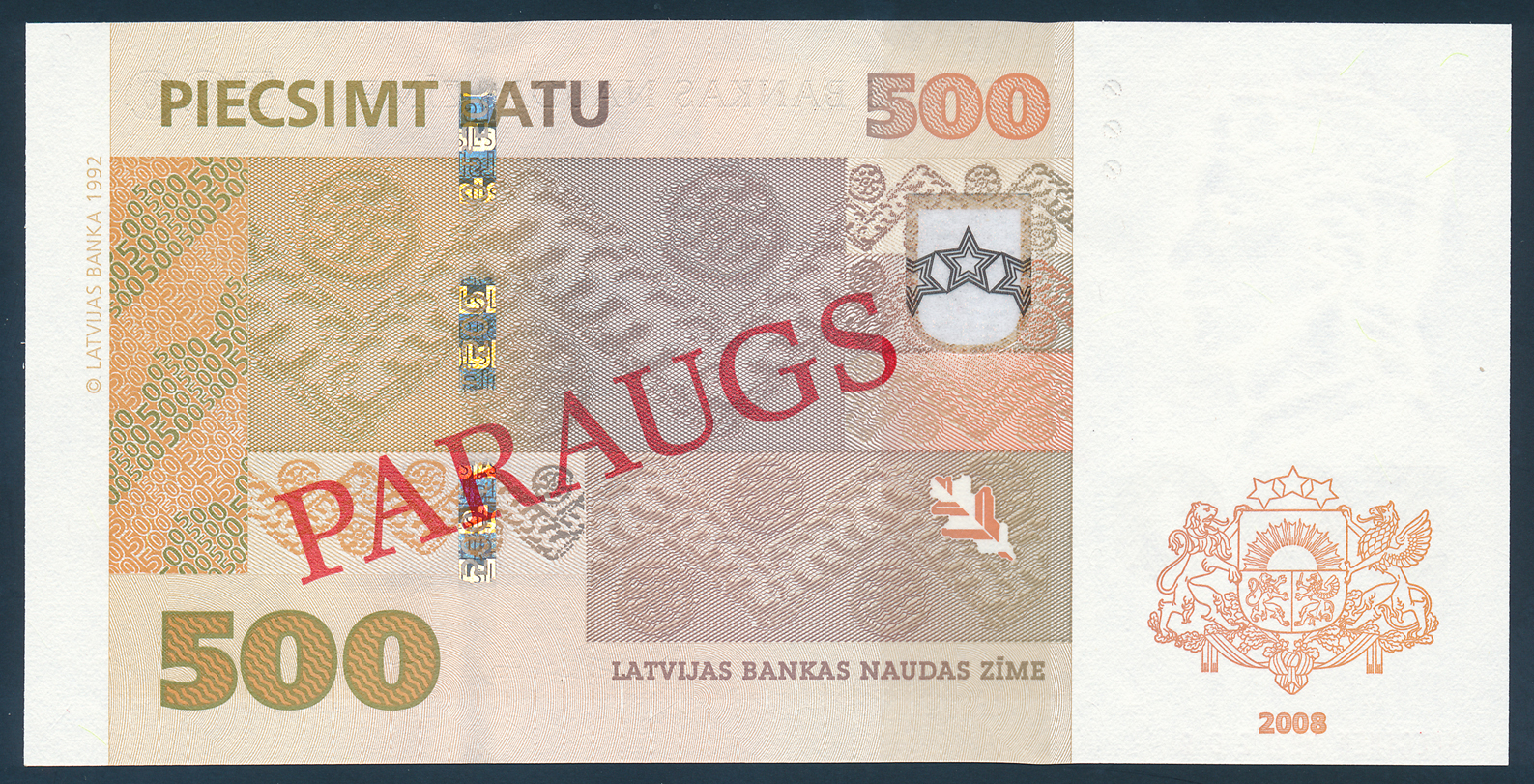  Diagonal red PARAUGS ovpt front/back; horizontal red SPECIMEN NO # ovpt lower left; all-zero s/n 