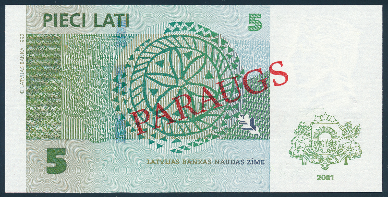  Diagonal red PARAUGS ovpt front/back; horizontal red SPECIMEN NO # ovpt lower left; all-zero s/n 