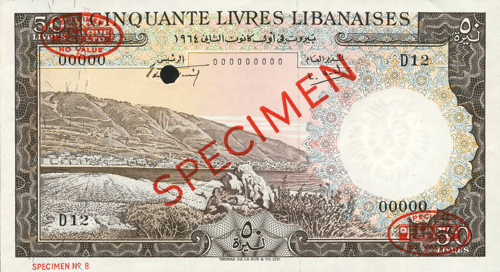  Diagonal red SPECIMEN and DLR oval ovpts; horizontal red SPECIMEN NO # ovpt lower left; all-zero s/n 