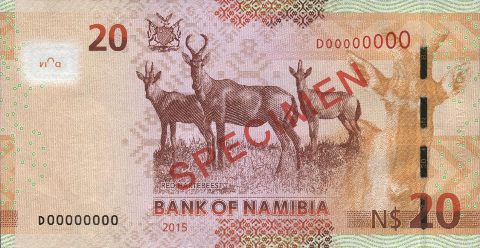  Diagonal red SPECIMEN ovpt front/back; horizontal red # ovpt lower right front; all-zero s/n 