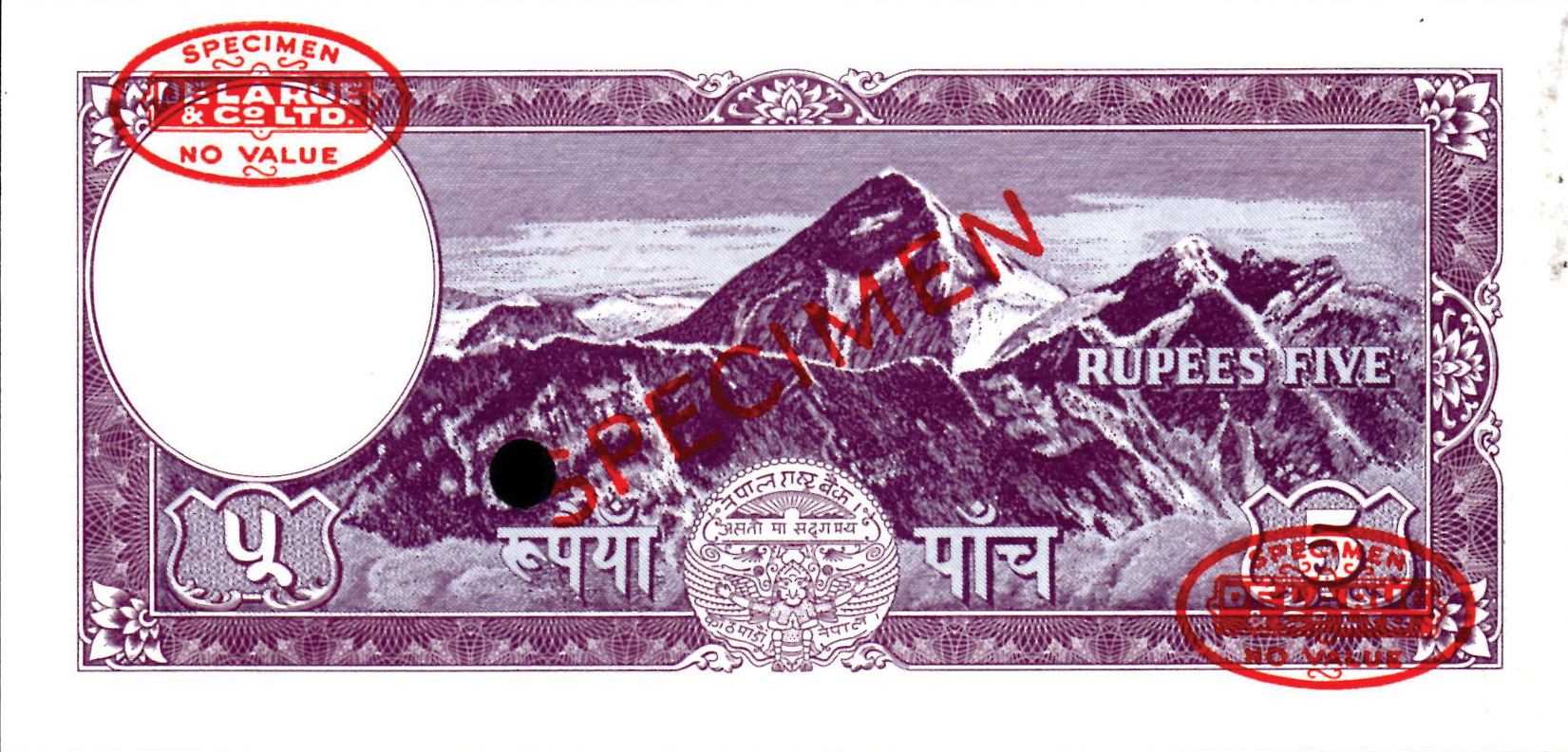  Diagonal red SPECIMEN and DLR oval ovpts; horizontal red SPECIMEN NO # ovpt lower left; all-zero s/n 