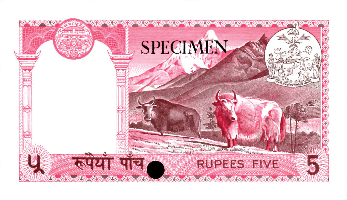  Horizontal black SPECIMEN ovpt front/back; all-zero s/n a1s2 No ovpt; no perf; ladder s/n १२३४५६ 