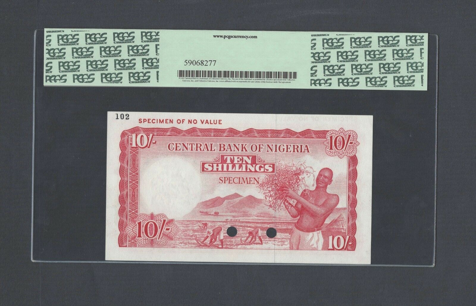  Red; horizontal red SPECIMEN ovpt front/back; horizontal red SPECIMEN OF NO VALUE ovpt upper left front/back; all-zero s/n 