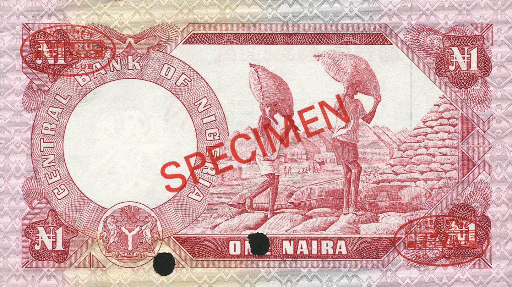  Diagonal red SPECIMEN and DLR oval ovpts front/back; horizontal red SPECIMEN NO # ovpt lower left front; all-zero s/n 