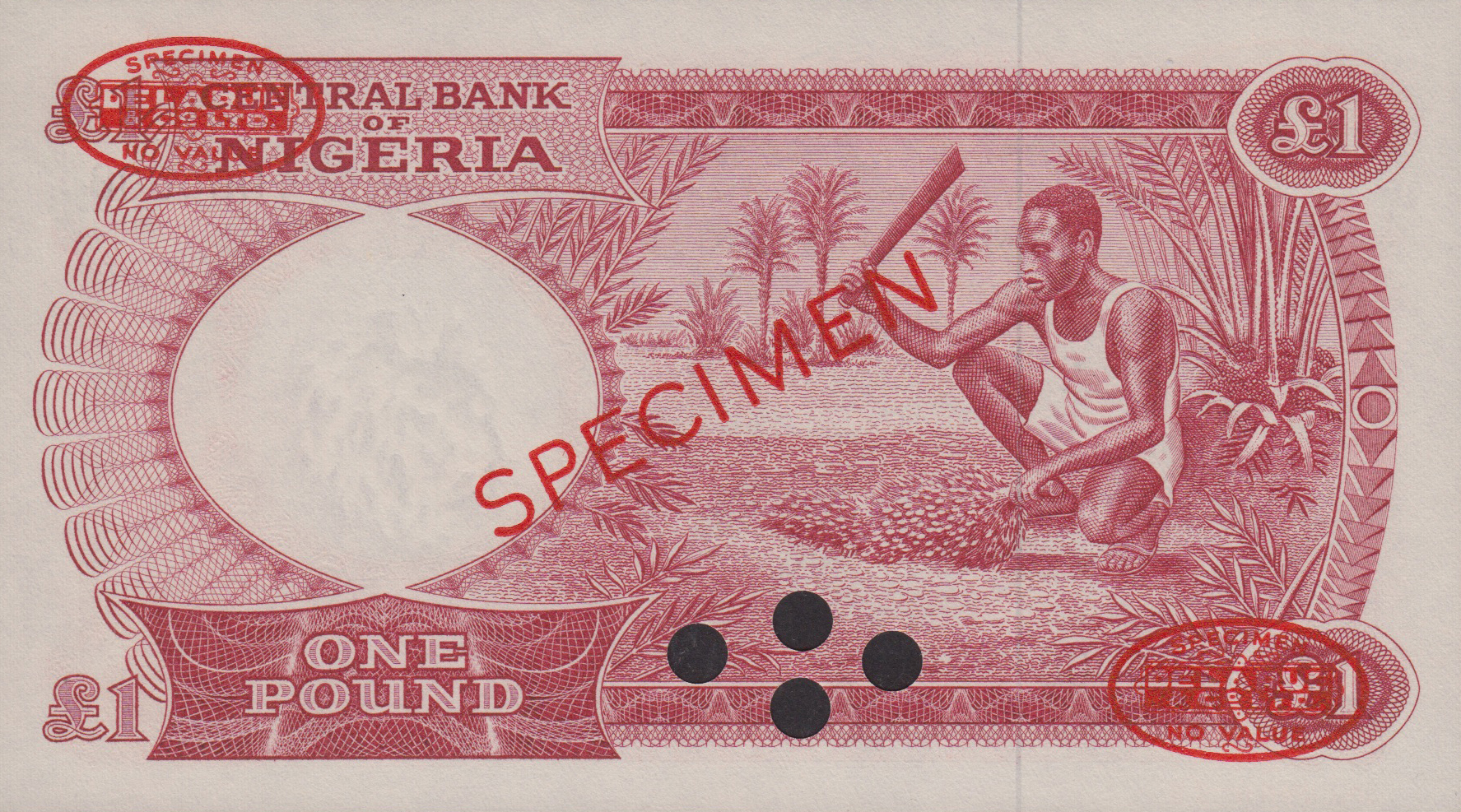  Diagonal red SPECIMEN and DLR oval ovpts front/back; horizontal red SPECIMEN NO # ovpt lower left front; all-zero s/n 