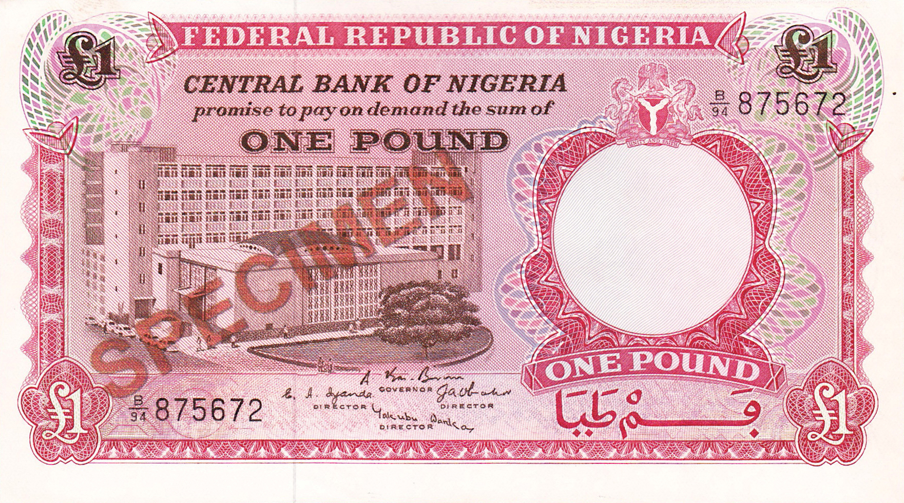  Diagonal red SPECIMEN ovpt front/back; normal s/n 