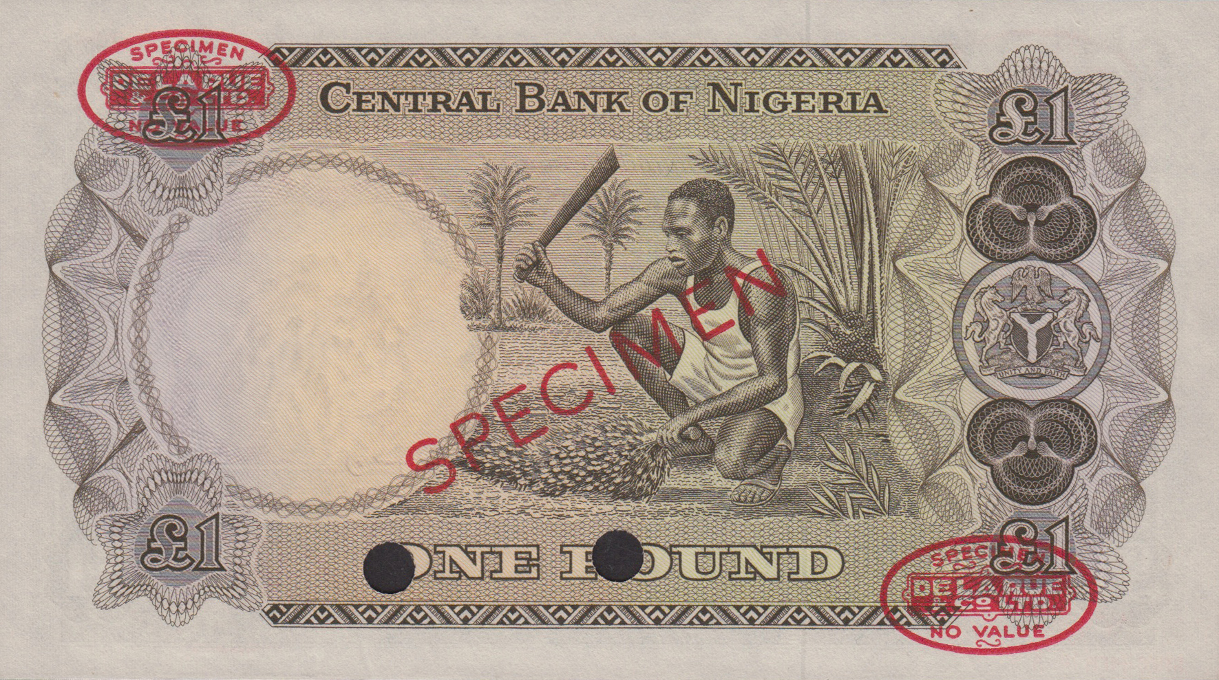  Diagonal red SPECIMEN and DLR oval ovpts front/back; horizontal red SPECIMEN NO # ovpt lower left front; all-zero s/n 