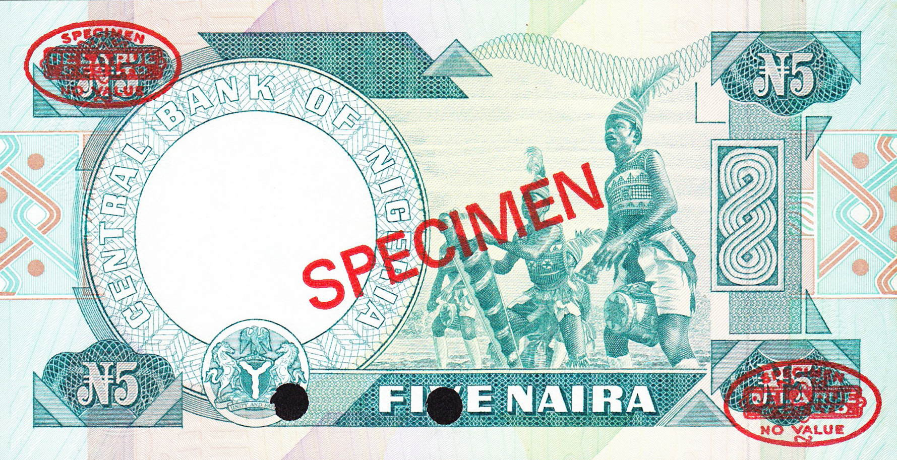  Diagonal red SPECIMEN and DLR oval ovpts front/back; horizontal red SPECIMEN NO # ovpt lower left front; all-zero s/n 