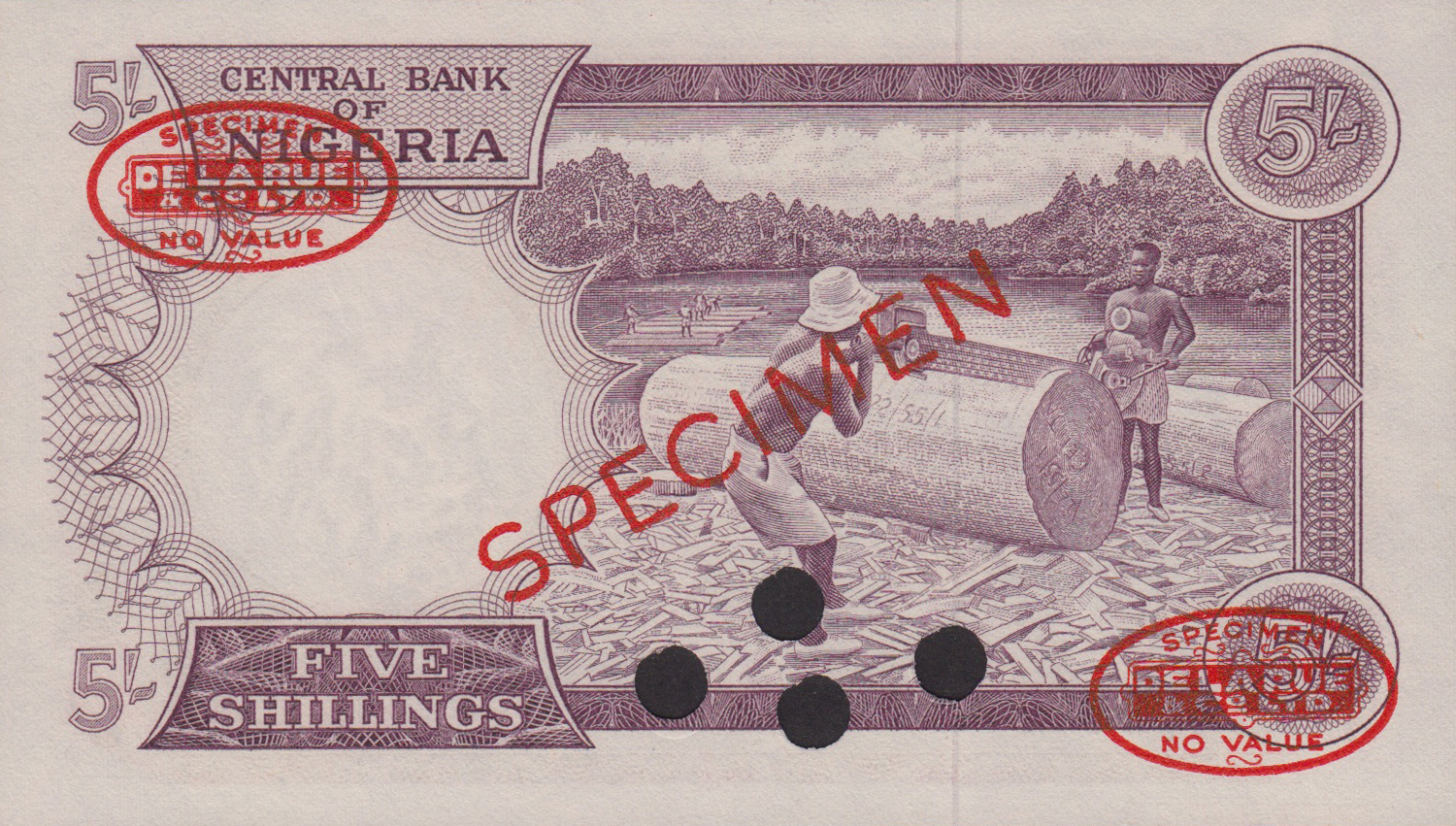  Diagonal red SPECIMEN and DLR oval ovpts front/back; horizontal red SPECIMEN NO # ovpt lower left front; all-zero s/n 