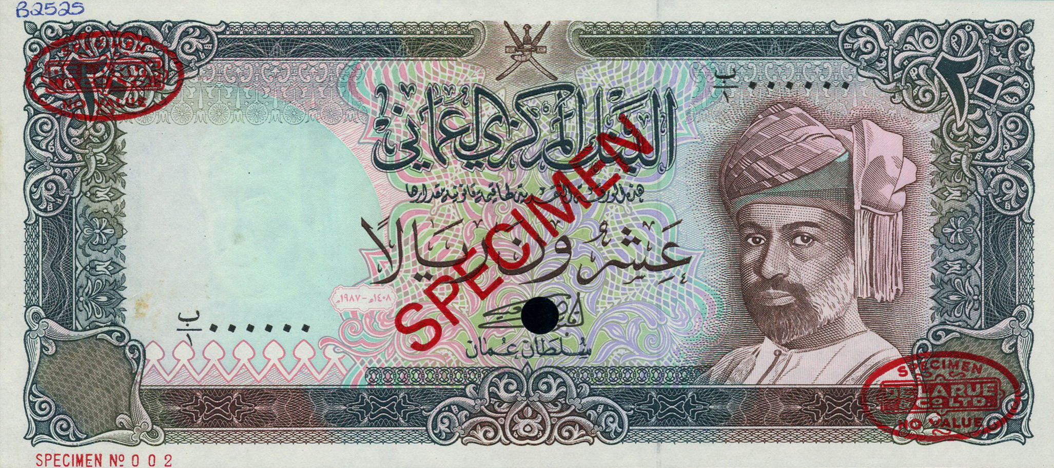  Diagonal red SPECIMEN and DLR oval ovpts front/back; horizontal red SPECIMEN NO # ovpt lower left front; all-zero s/n 