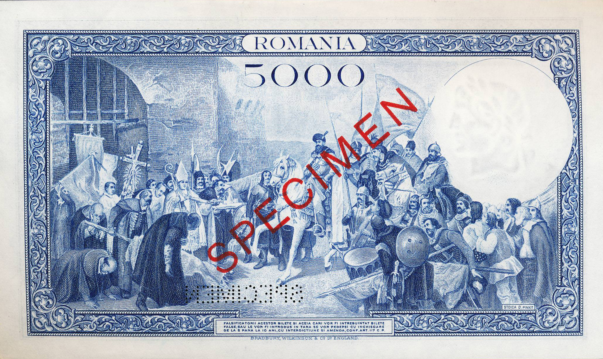  Diagonal red SPECIMEN ovpt front/back; horizontal SPECIMEN perf; s/n A 000,000 