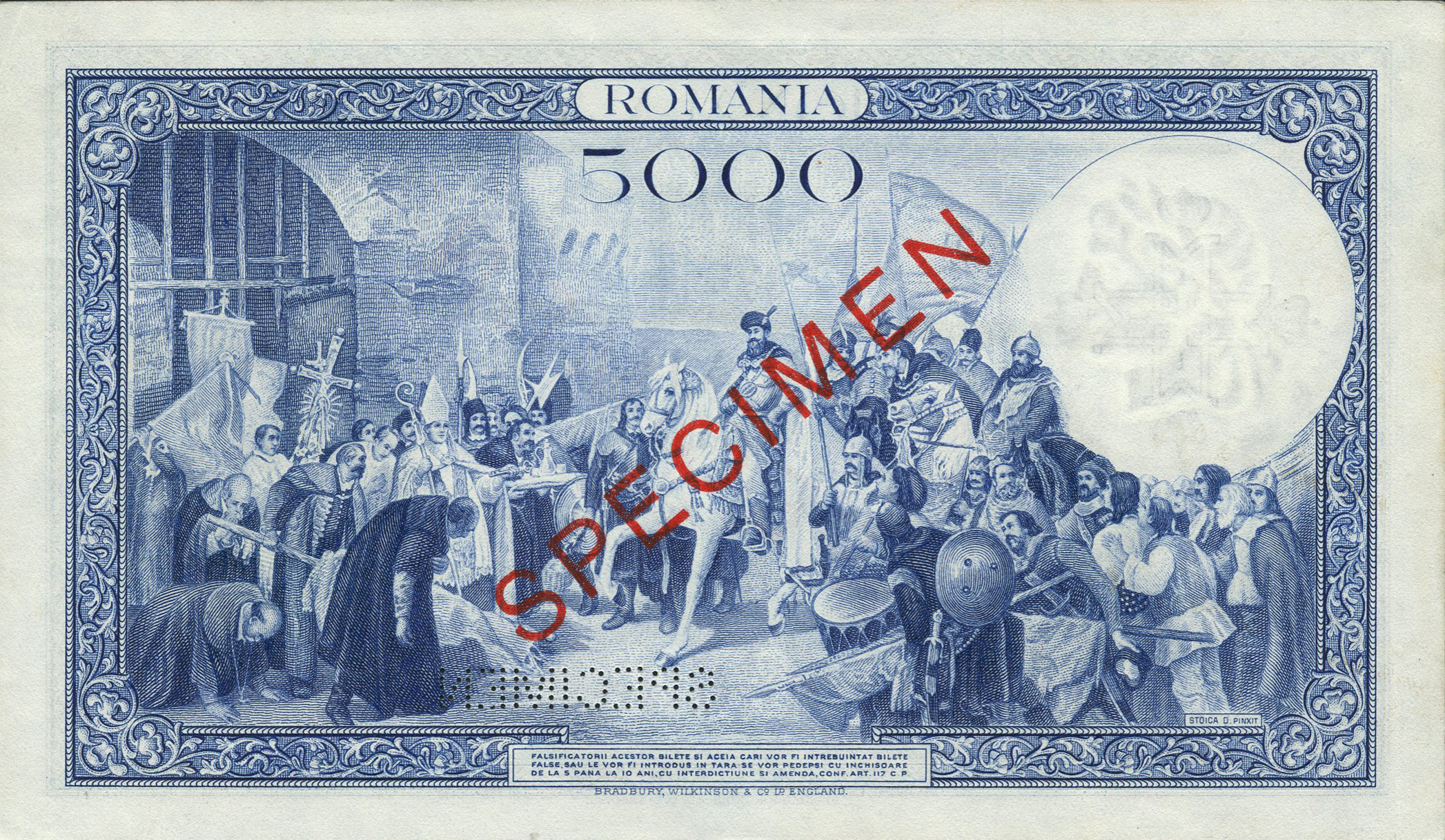  Diagonal red SPECIMEN ovpt front/back; horizontal SPECIMEN perf; s/n A 000,000 