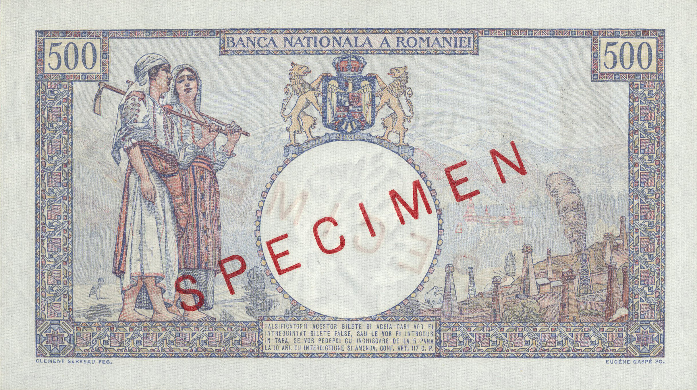  Diagonal red SPECIMEN ovpt front/back; no date; no s/n 