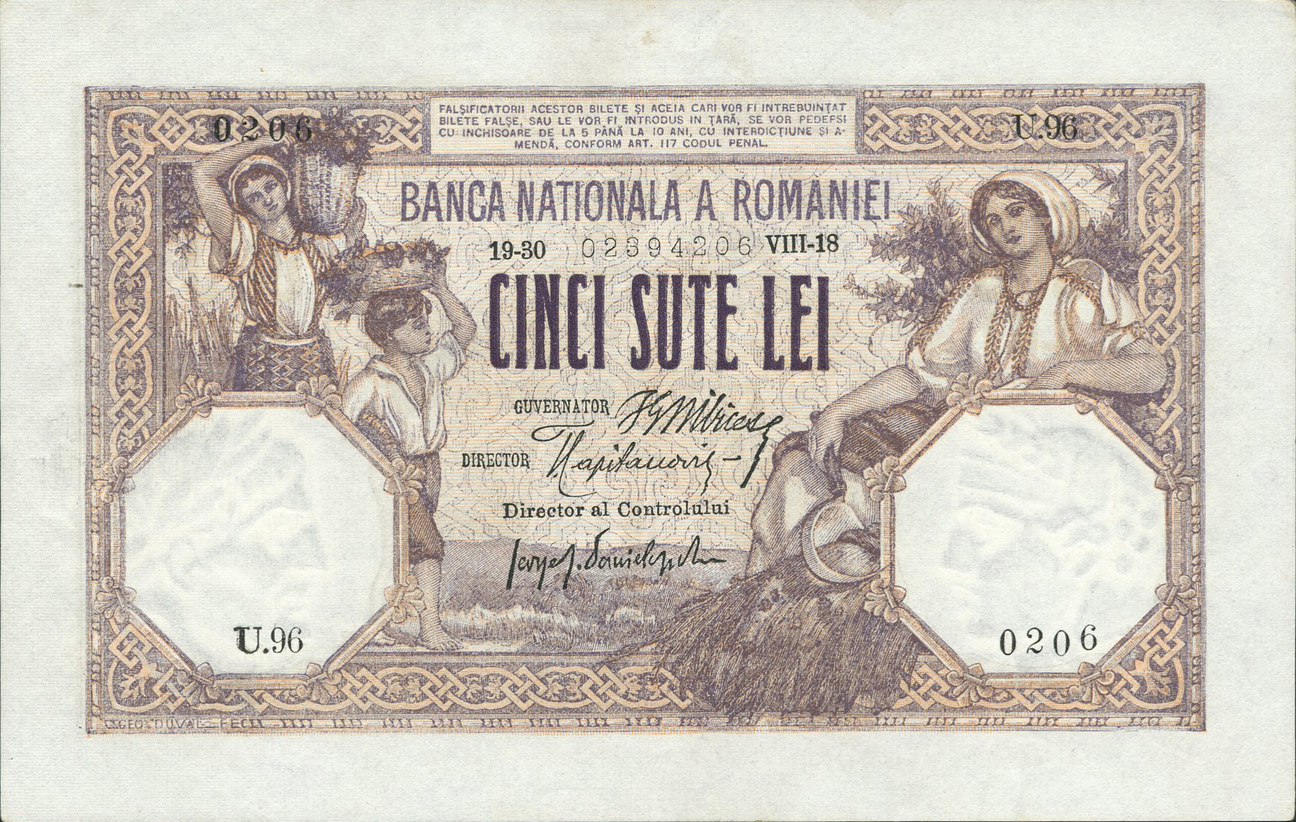  19-30 VIII-18 (30 08 1918) Sig Bibicescu/Danielopol/Capitanovici Series 58 - 97 