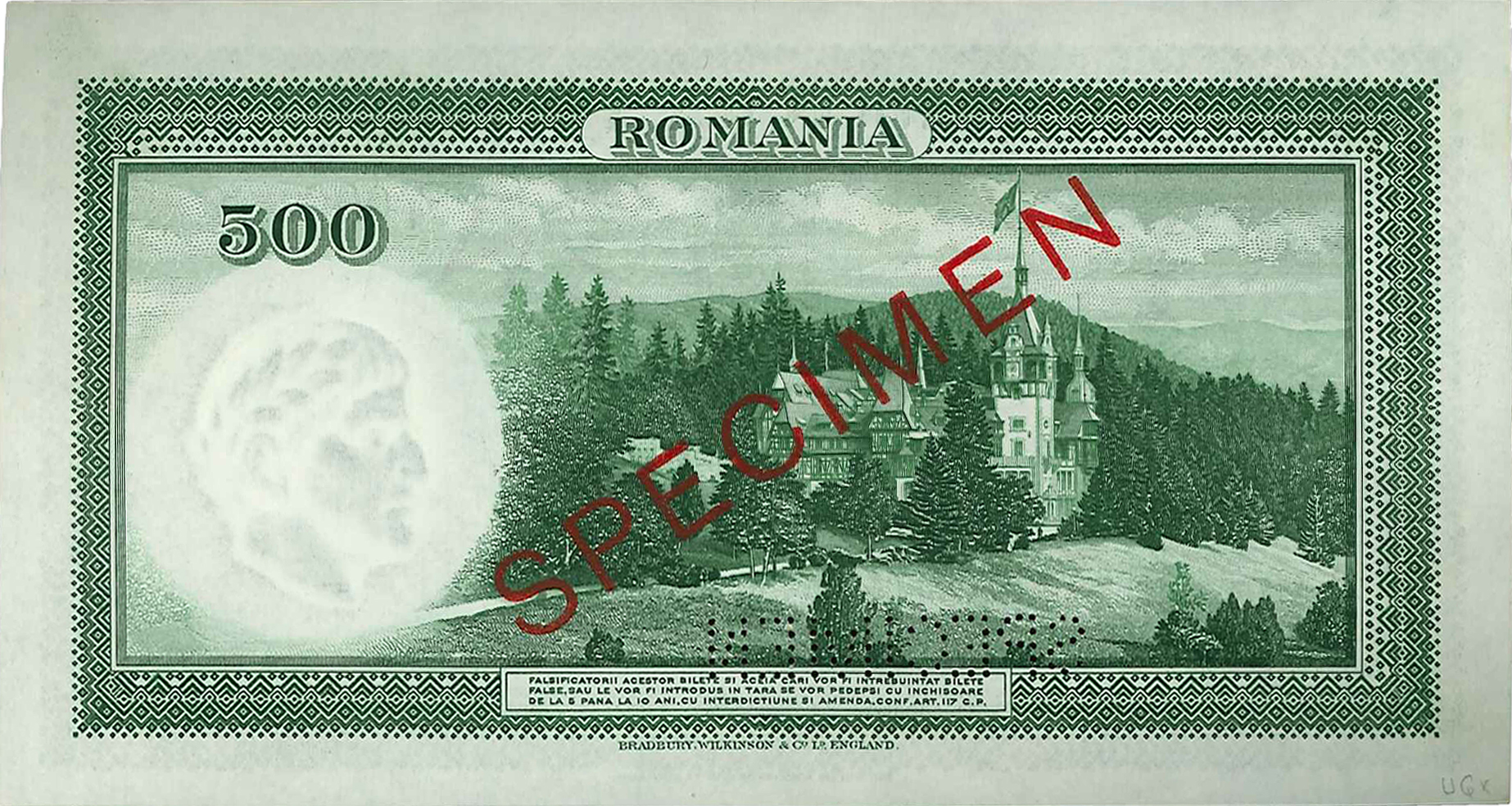  Diagonal red SPECIMEN ovpt front/back; horizontal SPECIMEN perf; s/n A/1 000,000 