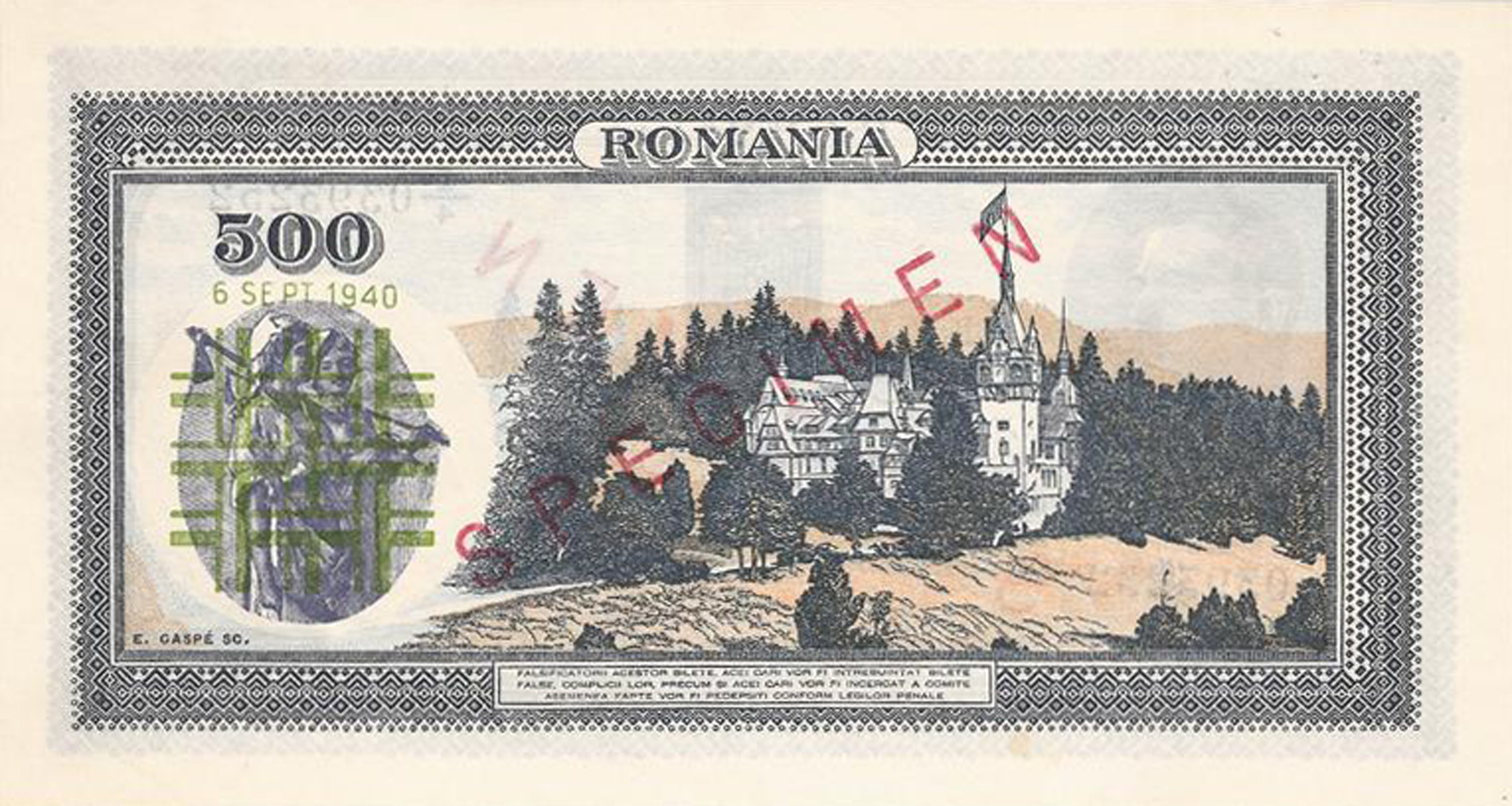  Green Iron Guard ovpt back Unissued Diagonal red SPECIMEN ovpt front/back; normal s/n 