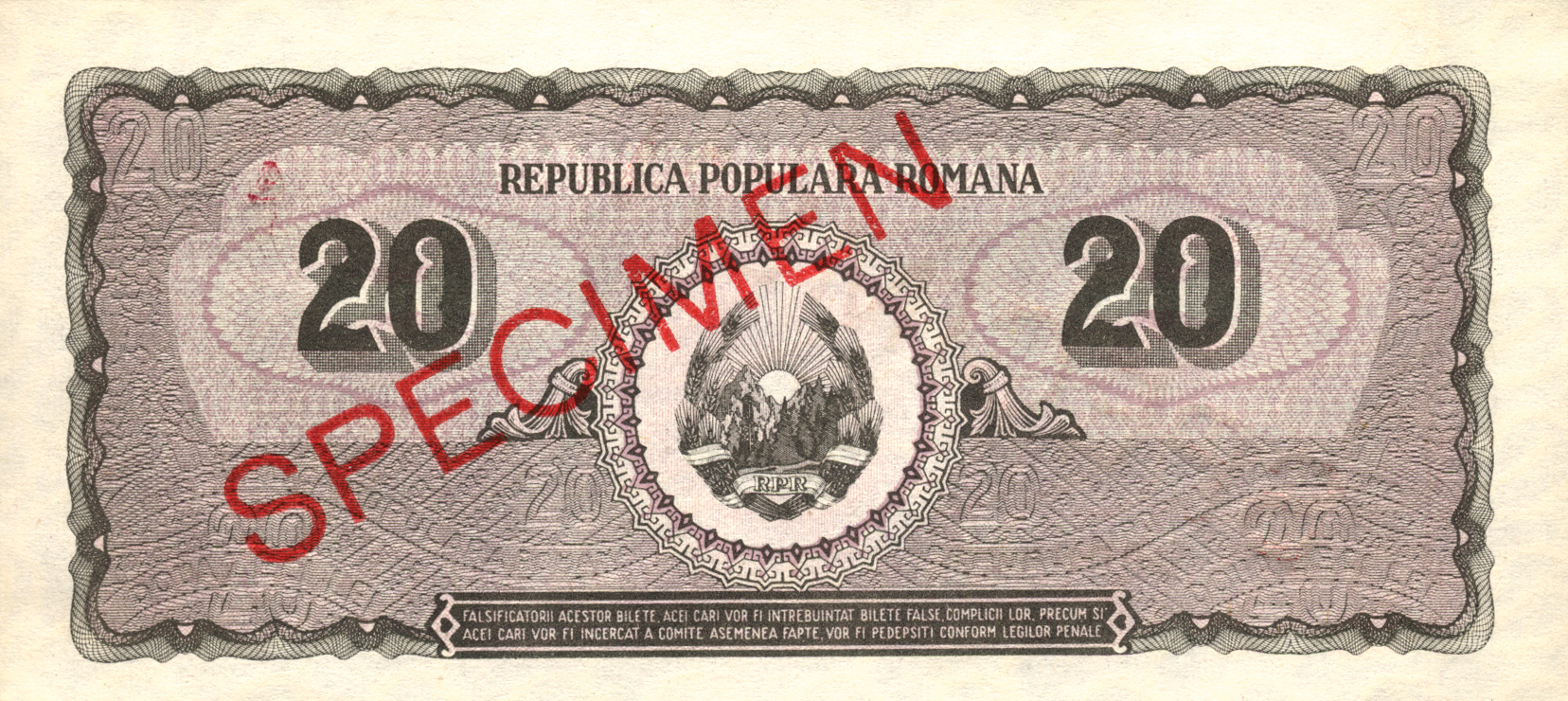  Diagonal red SPECIMEN ovpt front/back; all-zero s/n 