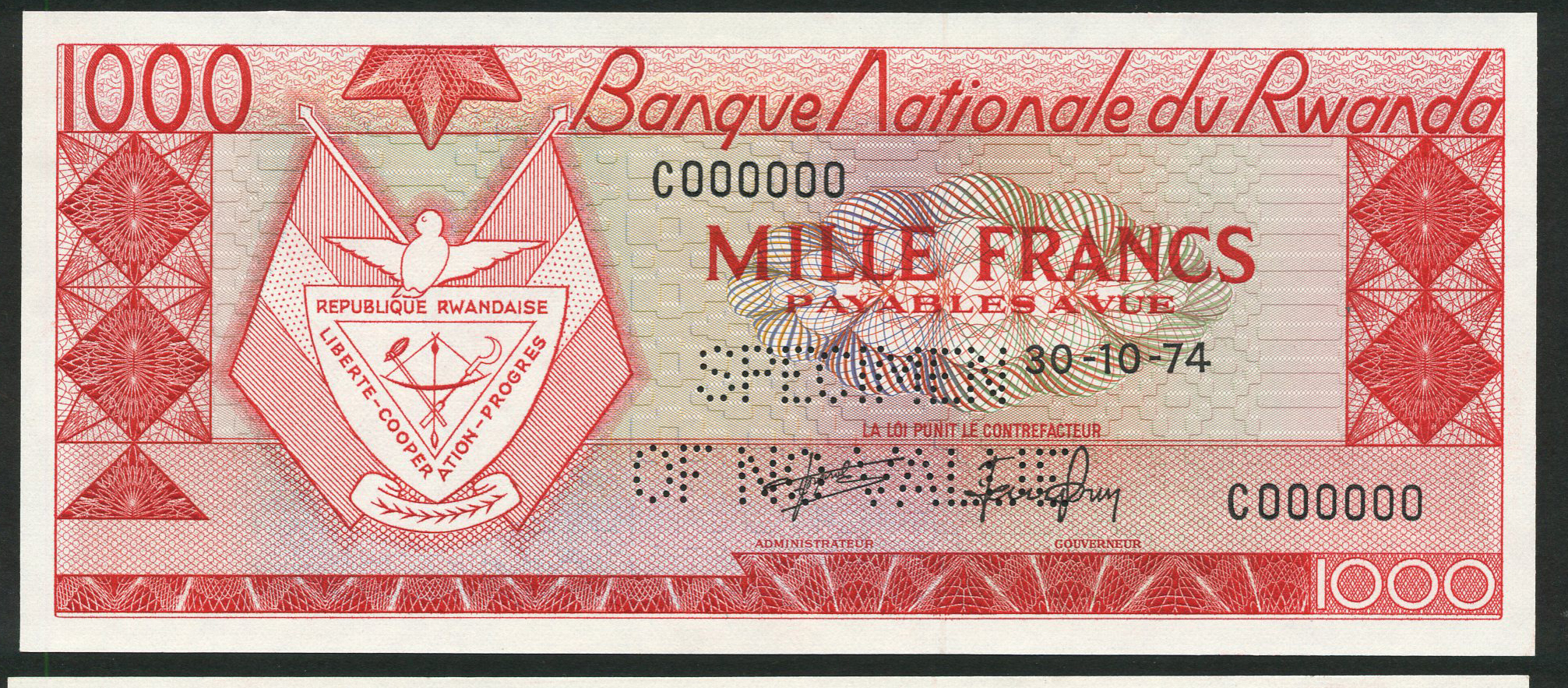  Horizontal SPECIMEN / OF NO VALUE perf; all-zero s/n 